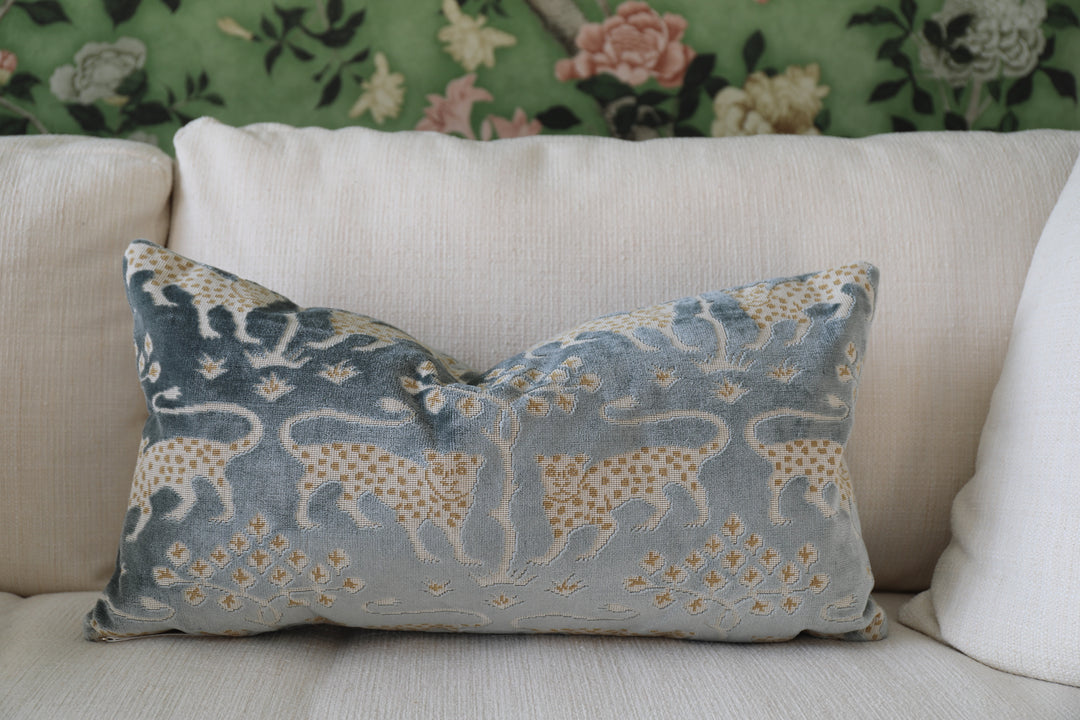 Schumacher Woodland Velvet "Mineral" Lumbar Pillow
