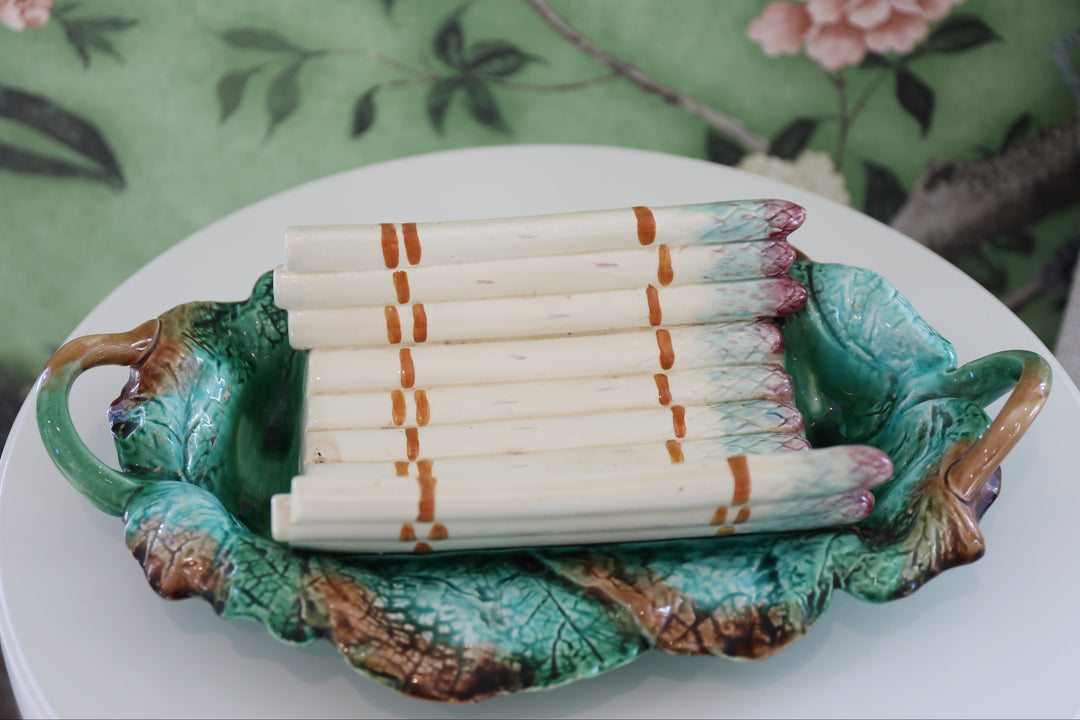 French Asparagus Faience Basket Centerpiece, c. 1900