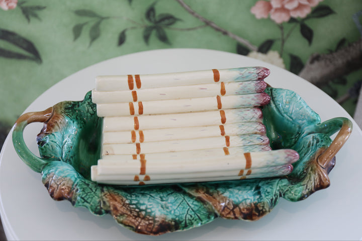 French Asparagus Faience Basket Centerpiece, c. 1900