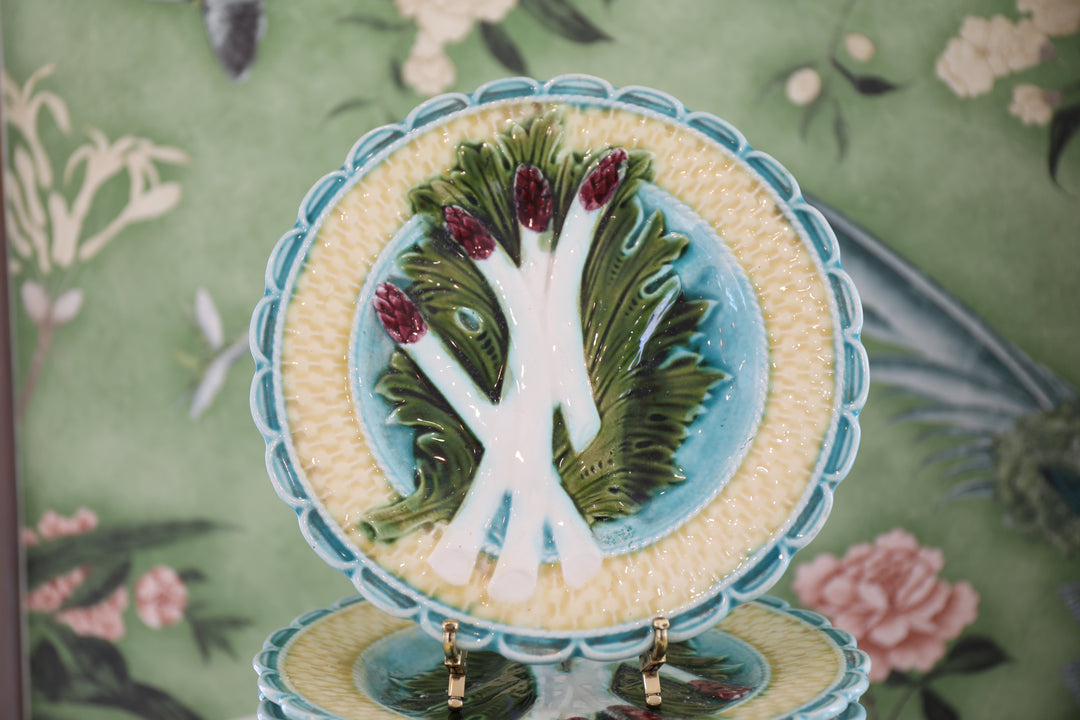 Antique Majolica  Asparagus Babotine Plates, c. 1890-1910;  Set of