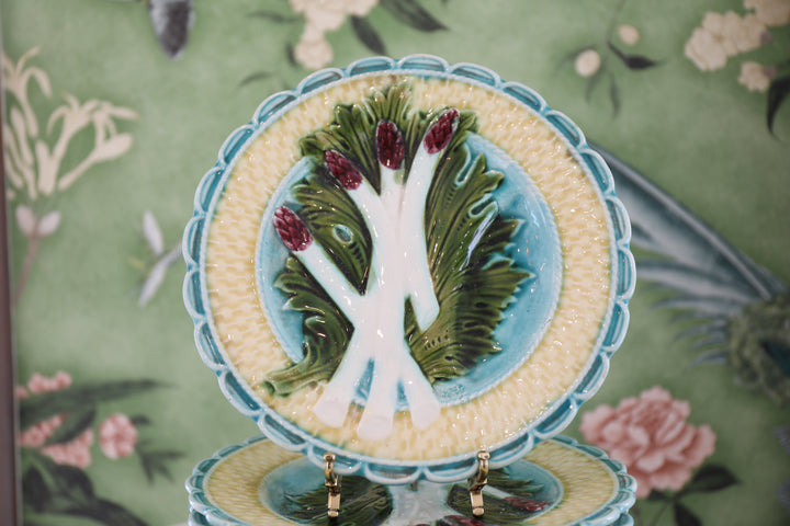 Antique Majolica  Asparagus Babotine Plates, c. 1890-1910;  Set of