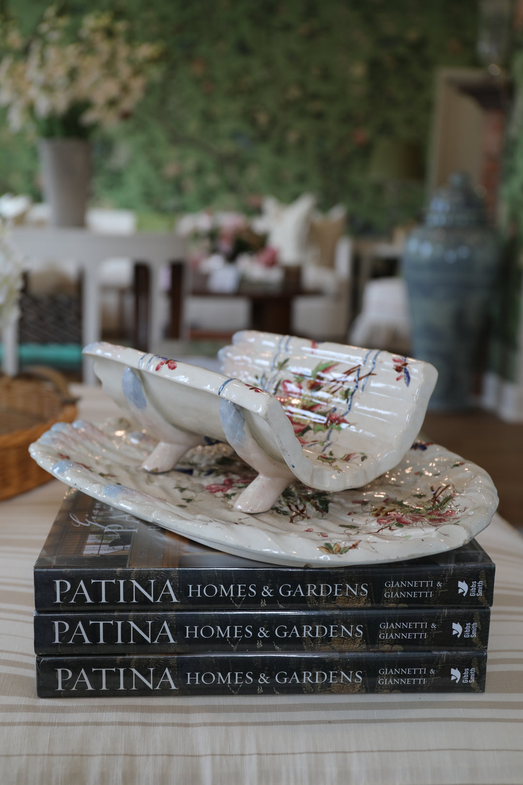Hand-Painted Barbotine Majolica Asparagus Cradle, France c.1930s