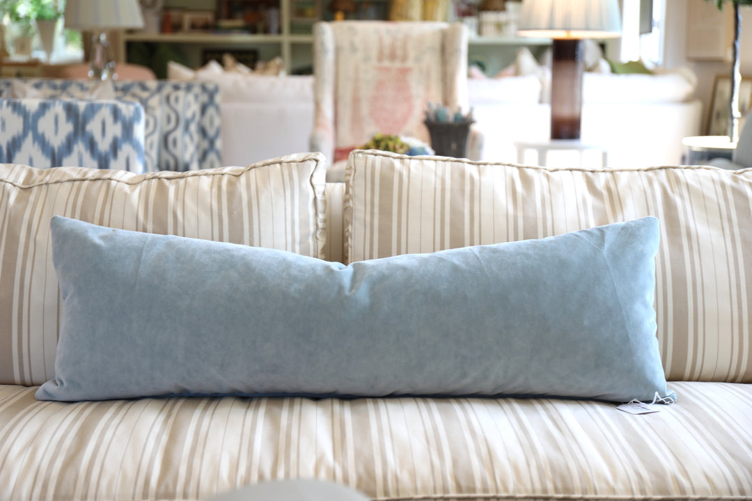 Custom Lumbar Knife Edge Pillow, Sky Blue Velvet