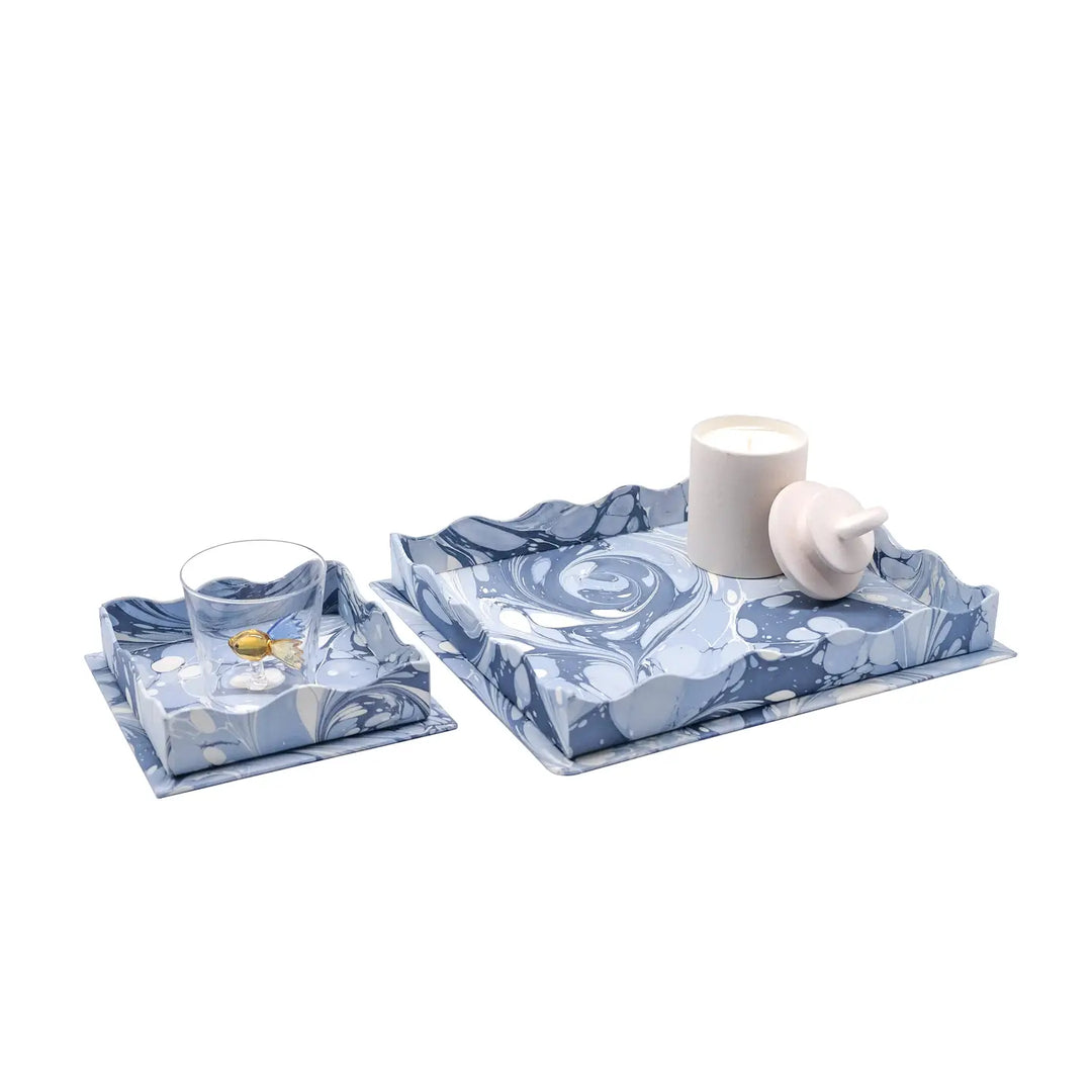 Scalloped Nesting Hand Marbled Trays (Set of 2)