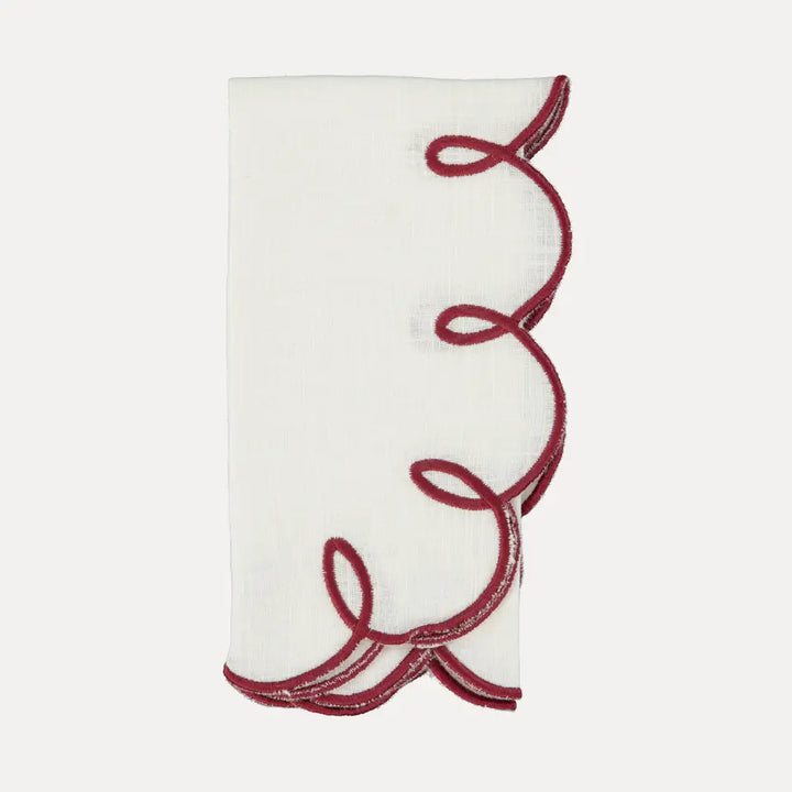 Lisbon Napkin, White with Bordeaux | Set of 6