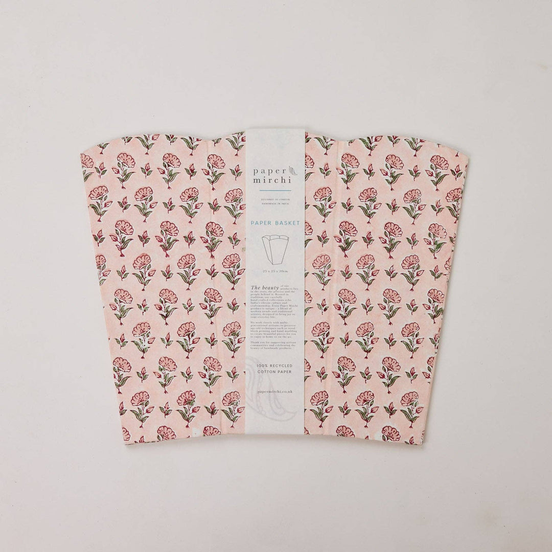 Block Printed Waste Paper Basket - Ditsy Floral Blush