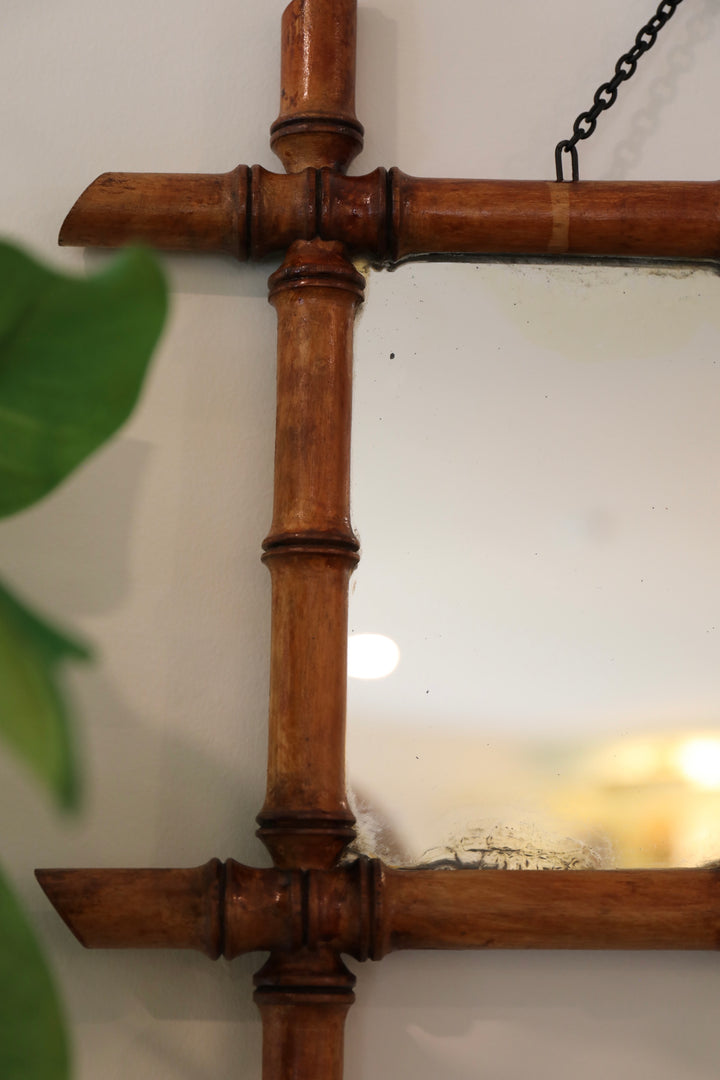 French Faux Bamboo Mini Mirror, Mid 20th Century