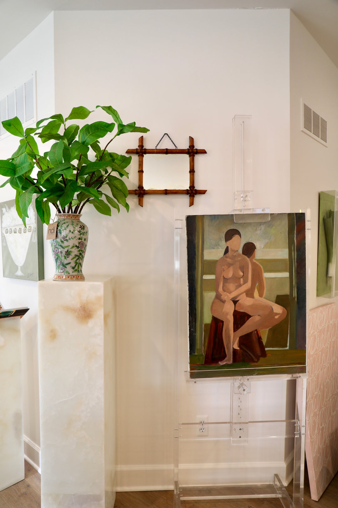 French Faux Bamboo Mini Mirror, Mid 20th Century
