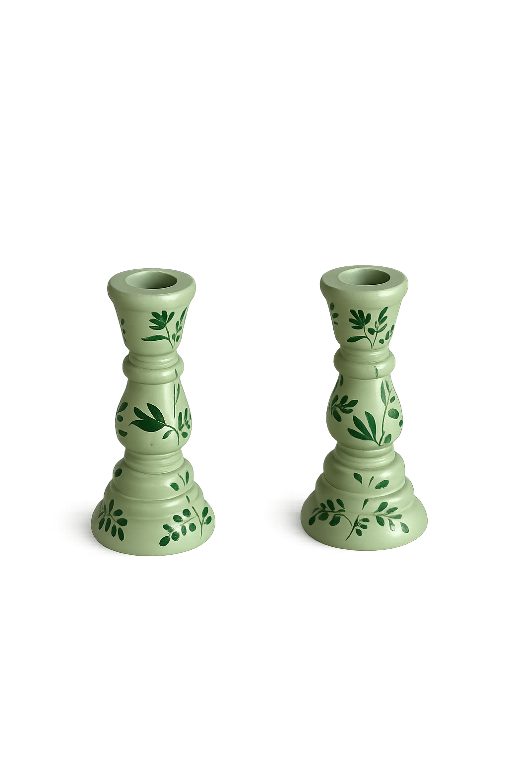 Hand Painted Taper Candlestick Holder, Pair