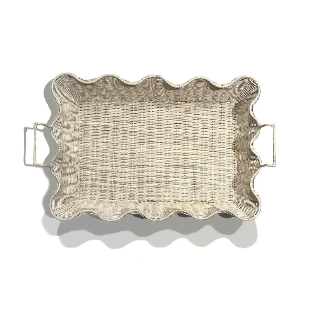 Large Scallop White Woven Tray