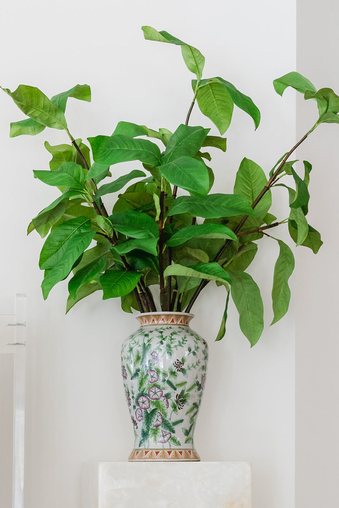 Camellia Branches in Ceramic Vase- 63" H