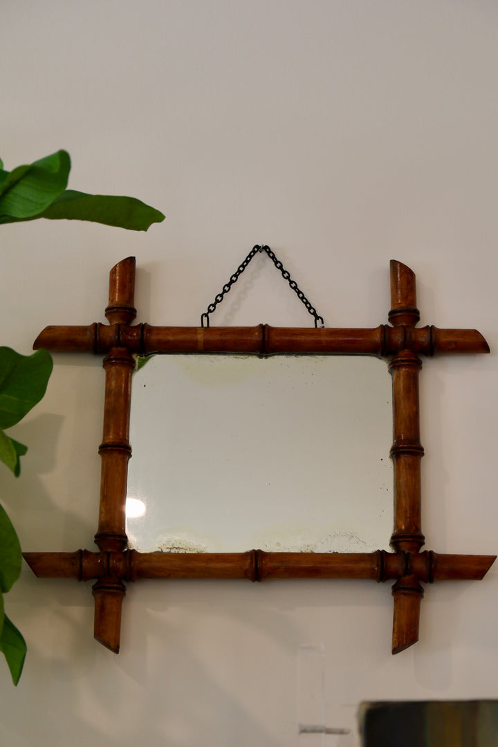 French Faux Bamboo Mini Mirror, Mid 20th Century