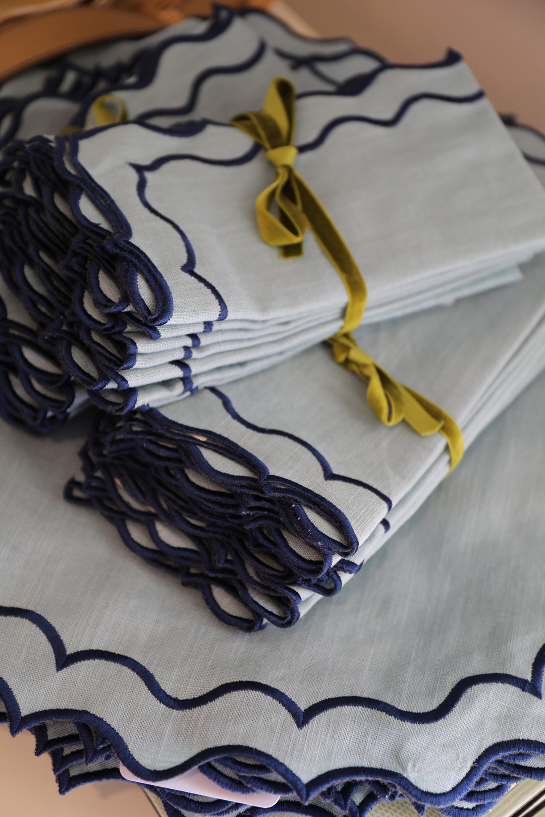 Embroidered Navy Napkin Set | Set of 6