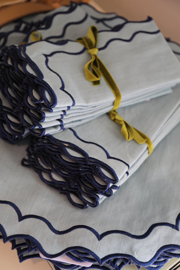 Embroidered Navy Napkin Set | Set of 6