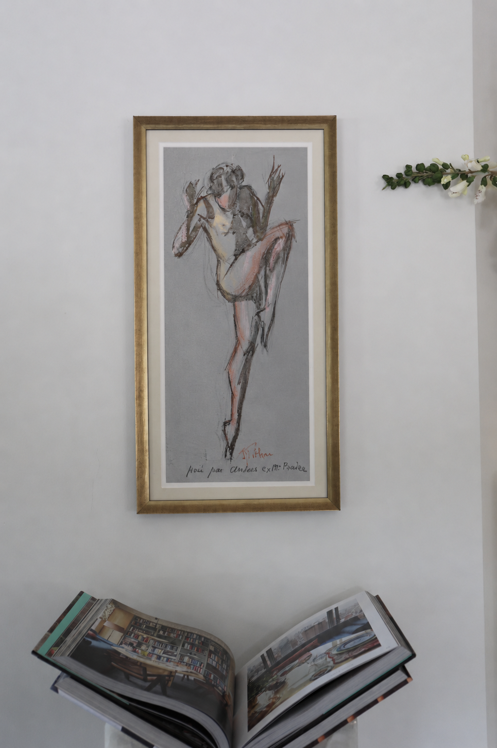 Original Pastel Watercolor of French Dancer , 13"Wx25.5"H, Provence