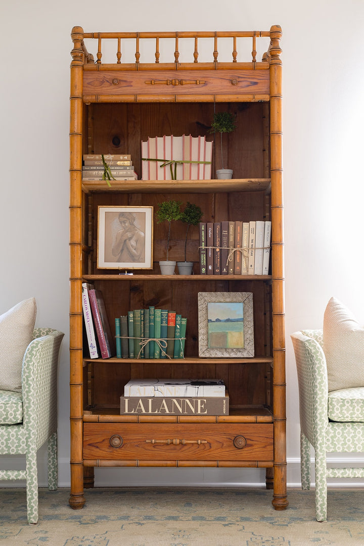 Late 19th Century French Faux Bamboo Bookcase, Pine, 37"W x 83"H x 18"D