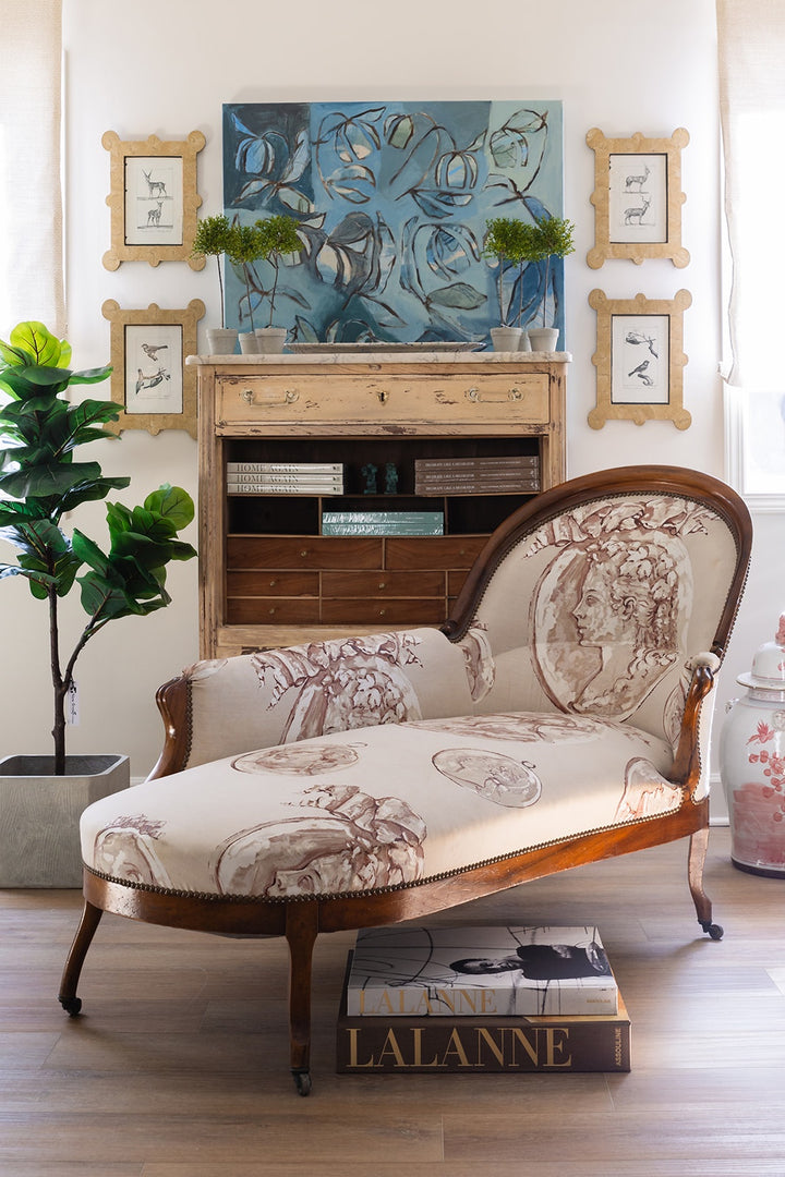 One of a Kind Late 19th Century Provincial Méridienne with Hand Painted Cameo Upholstery, 67"L x 38"H x 27"W