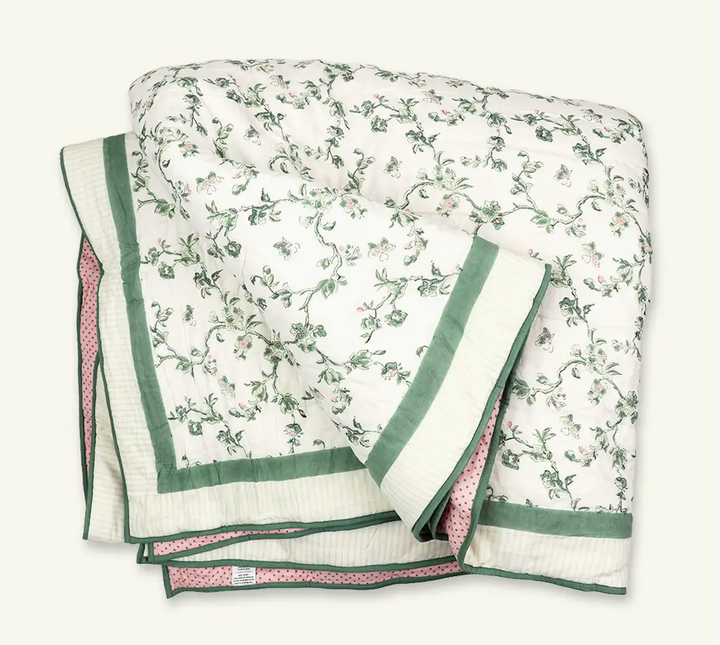 Hand Blocked Floral Quilt