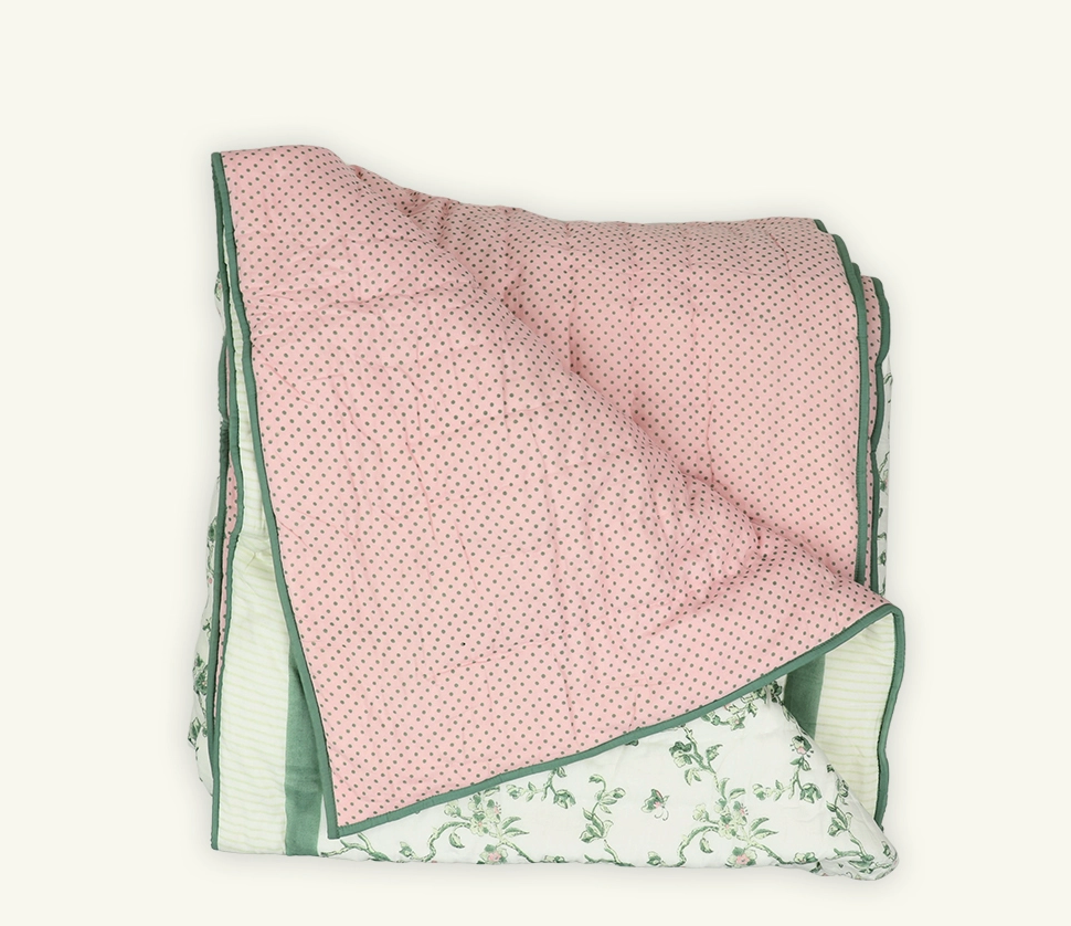 Hand Blocked Floral Quilt