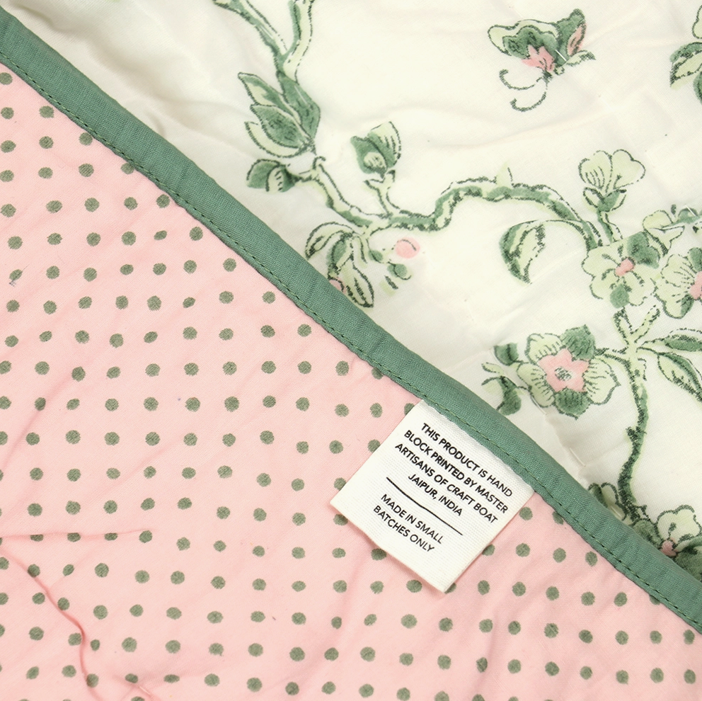 Hand Blocked Floral Quilt