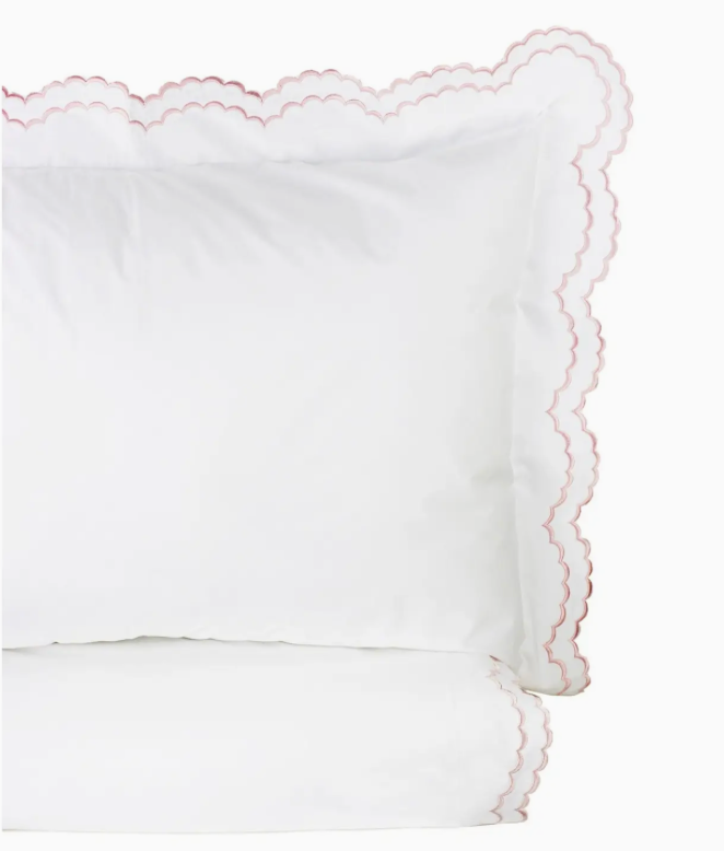 Double Scallop Embroidered Duvet Set- Twin / Pink