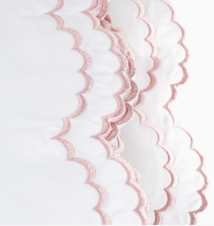 Double Scallop Embroidered Sheet Set- Twin/Pink