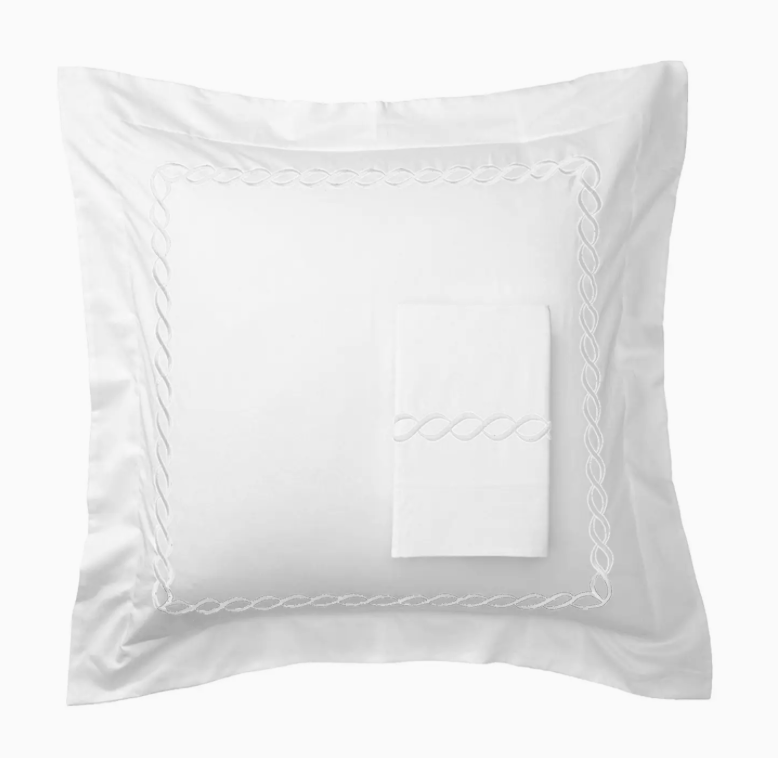 Rope Embroidered Euro Sham Pair- White