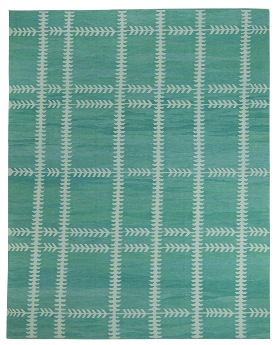 Turkish Kilim Rug - Green Geometric - Made to Measure