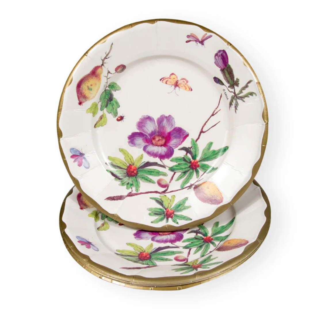 Porcelain Blooms Ivory Paper Salad/Dessert Plates | Set of 8