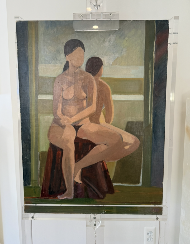 Untitled Oil Figures on Canvas, T.Livy; Late 20th Century, France