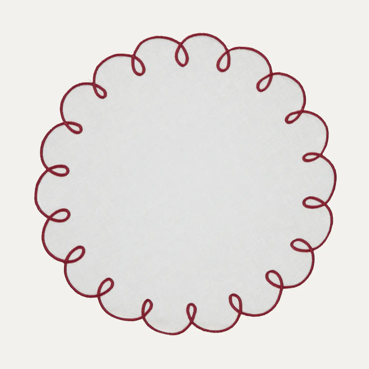 Lisbon Placemat, White with Bordeaux | Set of 6