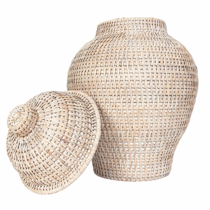Rattan Ginger Jar – Handwoven Design - Whitewash