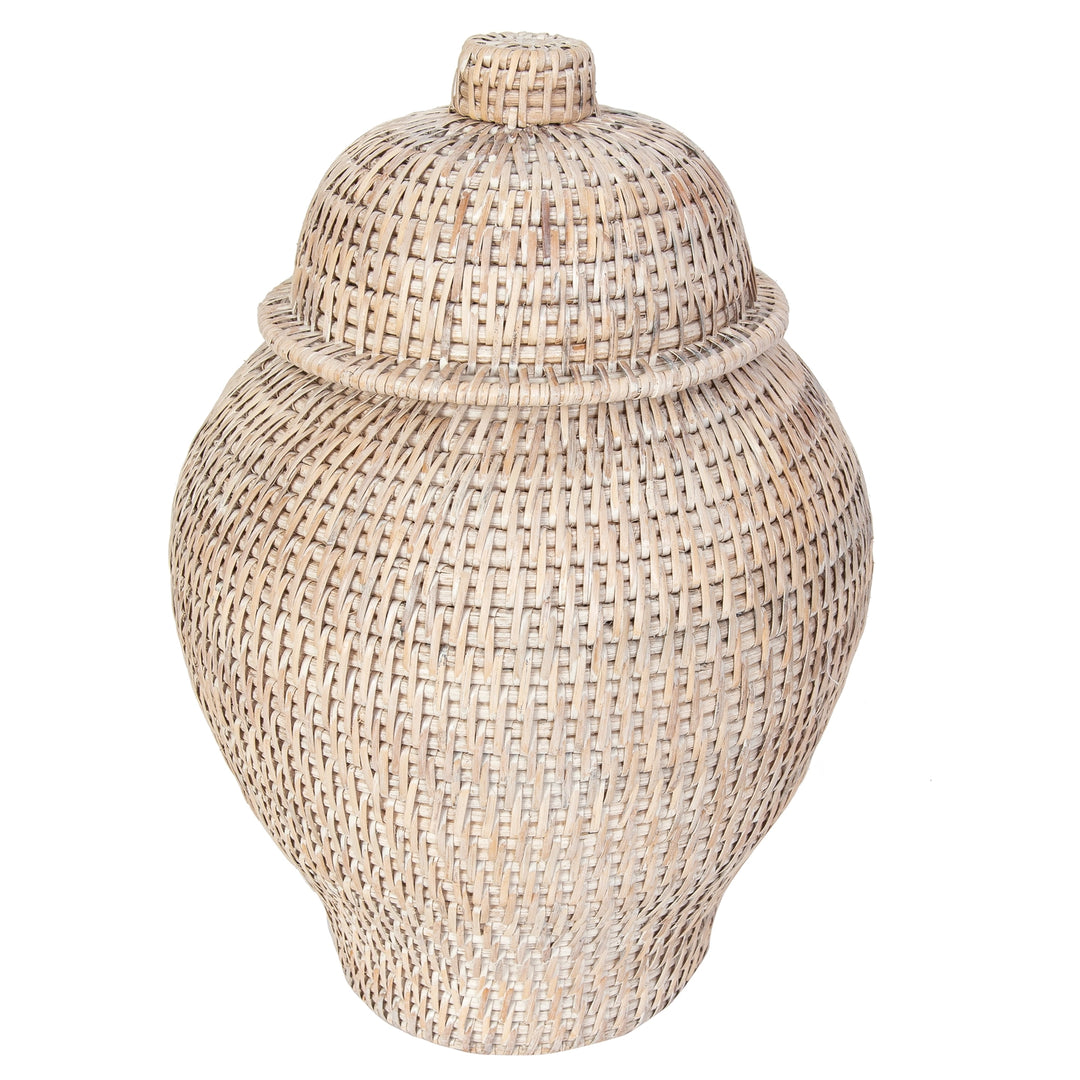 Rattan Ginger Jar – Handwoven Design - Whitewash