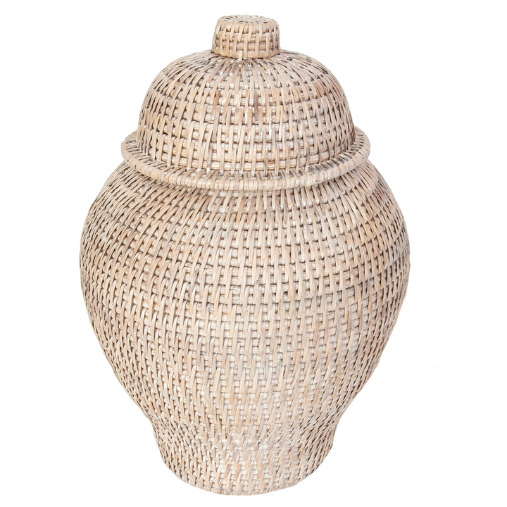 Rattan Ginger Jar – Handwoven Design - Whitewash