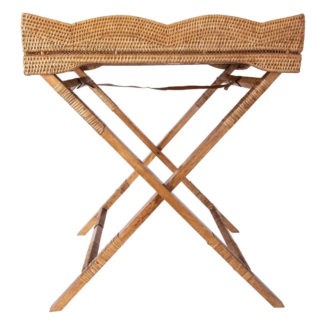 Rattan Scallop Butler Tray with Glass Insert - Honey