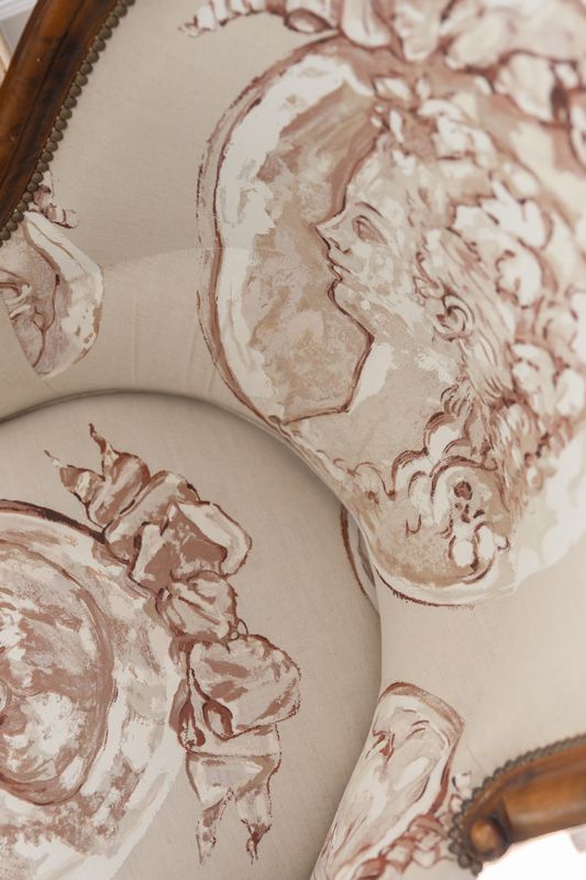 One of a Kind Late 19th Century Provincial Méridienne with Hand Painted Cameo Upholstery, 67"L x 38"H x 27"W